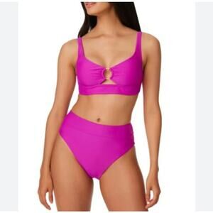 BAR III 2PC Banded Bikini Top & Bottoms Swimsuit Neon Orchid XL & Large NWT